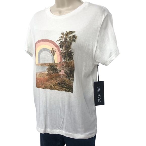 NWT Wildfox White Rainbow Coast KeKe T Shirt Graphic Print Relaxed Fit Baby Soft - Picture 10 of 16